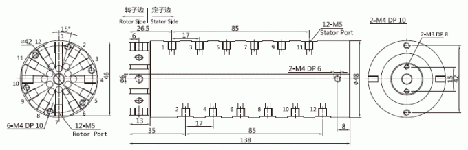 desenho giratório do anel deslizante de 3012004 uniões da passagem Pnuematic/+Electric Hybridry da série M5 12 da série 3012004