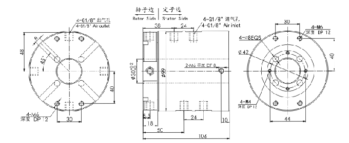 33040063304006 气电滑环 系列滑环外形图纸 do 中空 30mm