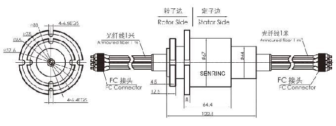 fo800 desenho do anel deslizante de anel deslizante da fibra ótica dos canais da série 8 da série FO800