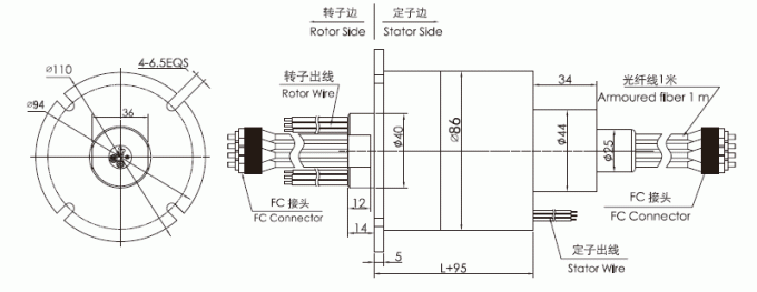 fo408 desenho comum giratório do anel deslizante da fibra ótica dos canais da série 4 da série FO408