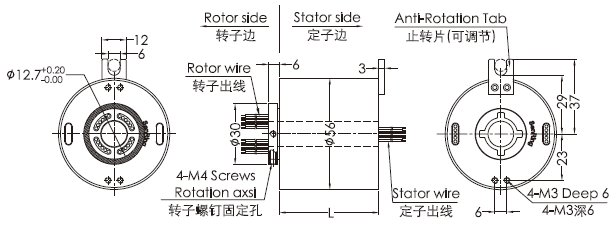 eh1256-01 desenho do anel deslizante de anel deslizante de Gigabit Ethernet da série da série EH1256-01 (1 poder/sinal do gigabit Ethernet+0~22circuits do canal)