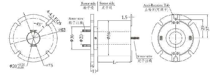 desenho do anel deslizante de Mini Through Hole Slip Ring da série da série H2056F de h2056f
