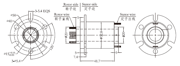 h1532 desenho do anel deslizante do tamanho 15mm Mini Through Hole Slip Ring do furo da série da série H1532